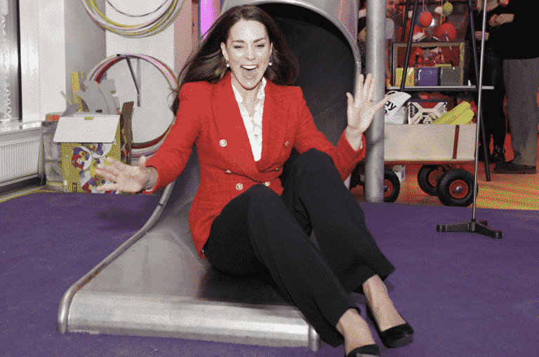 Kate Middleton Goes Down LEGO Foundation Playlab Slide in Style Kate Middleton Goes Down LEGO Foundation Playlab Slide in Style