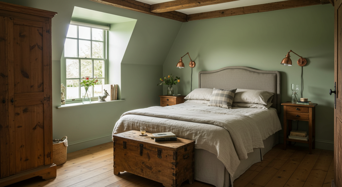 A bedroom with a bed and a table

AI-generated content may be incorrect.