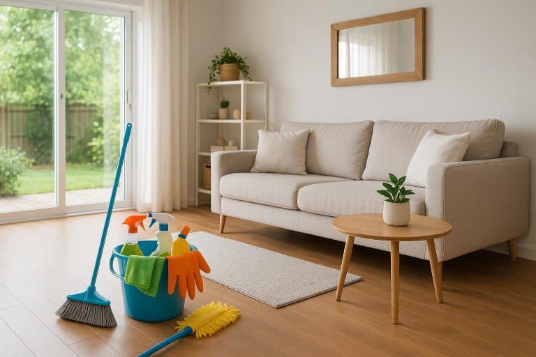 Spotless living room in a Melbourne home staged for sale, showing clean floors and tidy decor