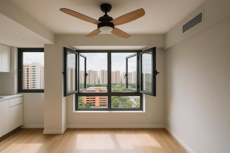 Modern Singapore home interior with large windows and smart ventilation system installation